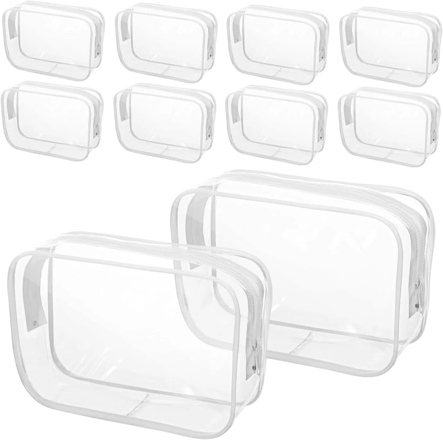 NOLITOY 10 Pcs Clear Zipper Pouches Travel Toiletry Bags for Cosmetics Skincare Brushes Makeup Organizer Lightweight Compact for Easy Packing