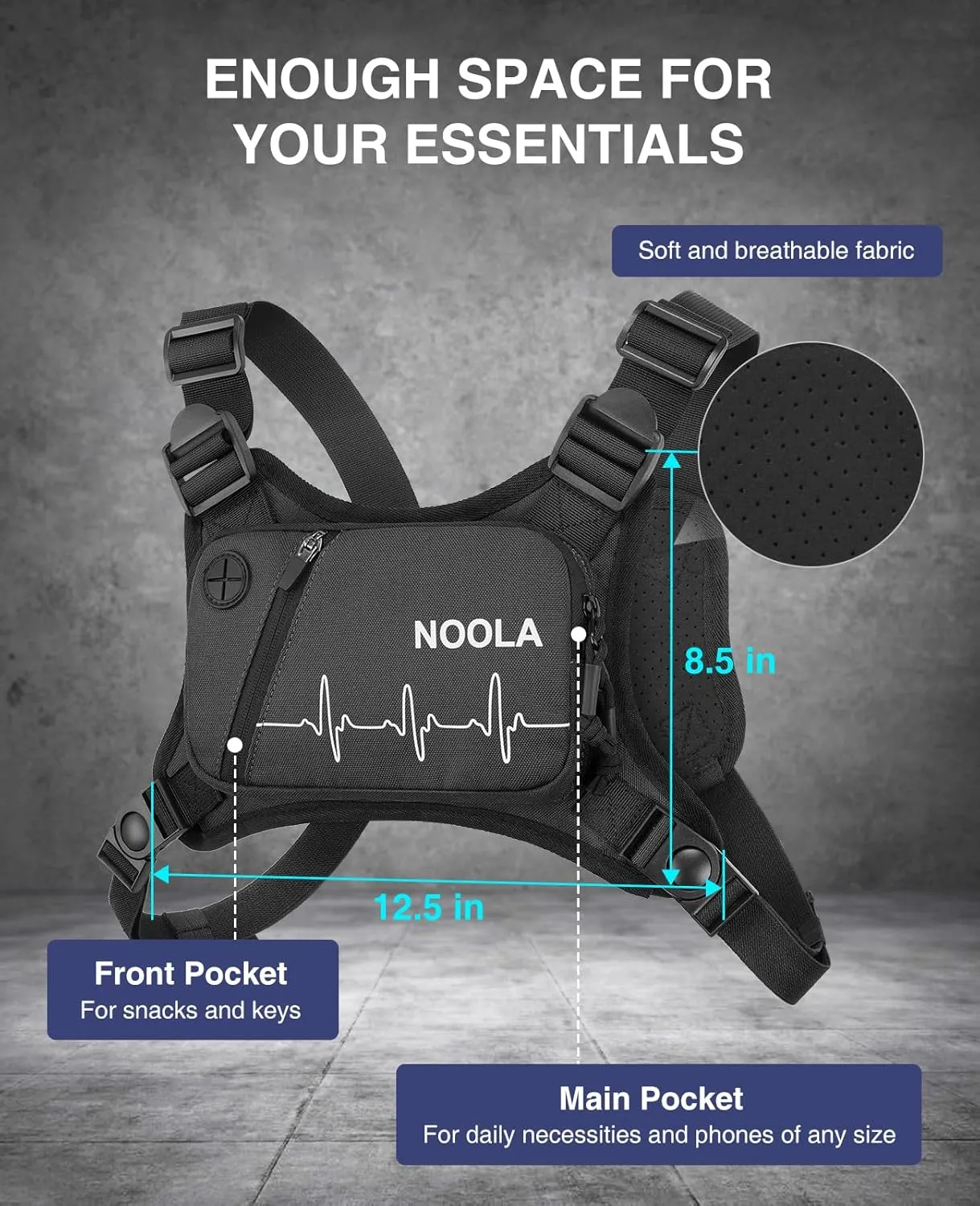 NOOLA Running Chest Pack, Running Vest for Men with Reflective Back, Sport Chest Bag for Runners, Cycling, Biking, EDC Pouch
