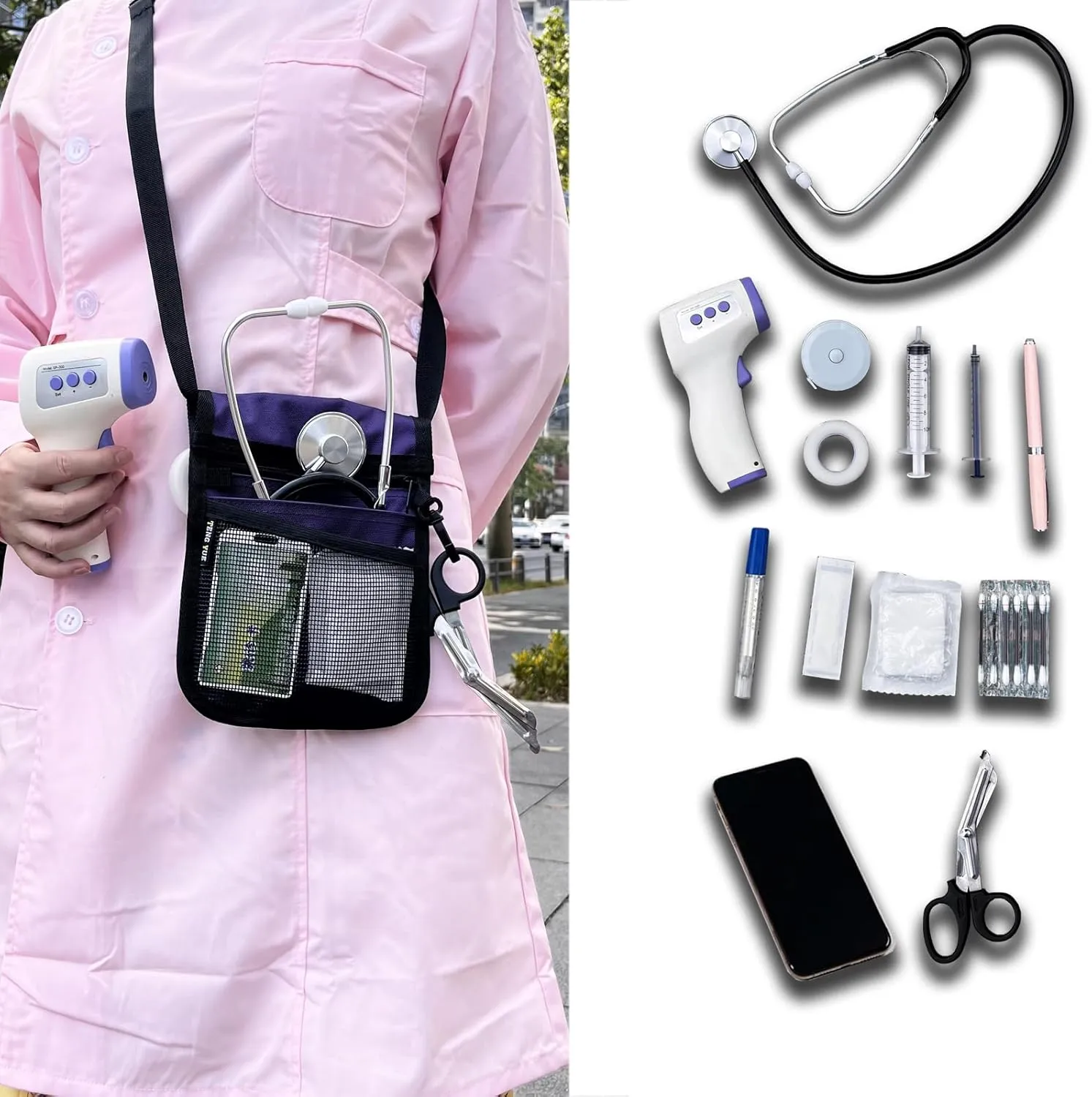 Nurse Fanny Pack for Women, Waist Bag with Adjustable Shoulder and Waist Strap for Medical Supplies (purple)