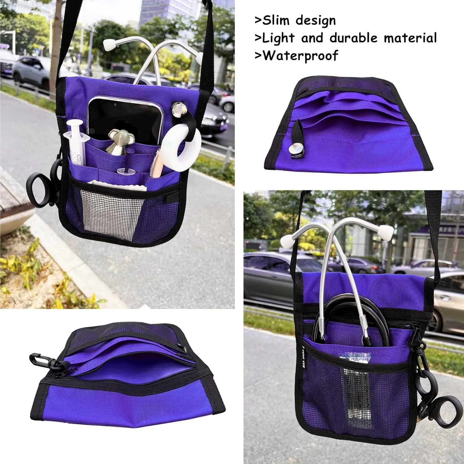 Nurse Fanny Pack for Women, Waist Bag with Adjustable Shoulder and Waist Strap for Medical Supplies (purple)