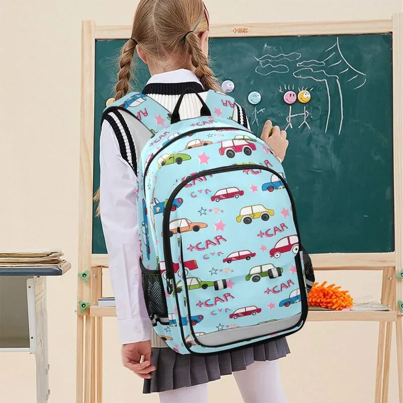 ODAWA Cartoon Cars Blue Kids Book Bag Large Capacity Lightweight Bookbags Girls Boys Backpack