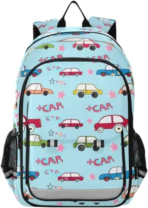 ODAWA Cartoon Cars Blue Kids Book Bag Large Capacity Lightweight Bookbags Girls Boys Backpack