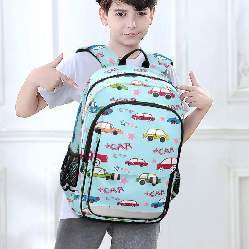 ODAWA Cartoon Cars Blue Kids Book Bag Large Capacity Lightweight Bookbags Girls Boys Backpack