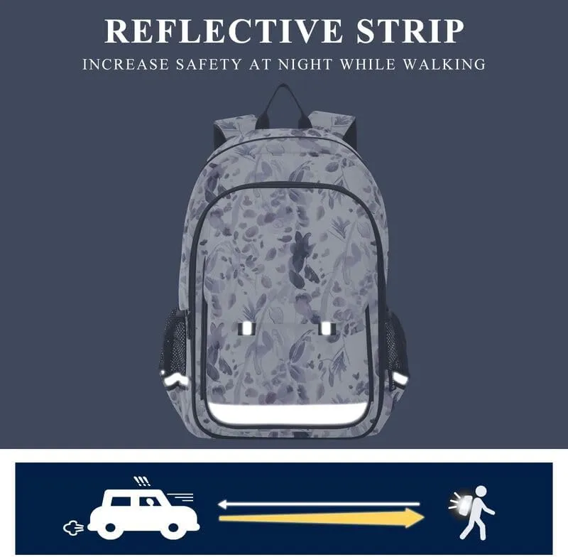 ODAWA Floral Watercolor Bakcpack Daypack with Compartment & Multiple Pockets Kids Backpack Ages 6-12, 17 Inch