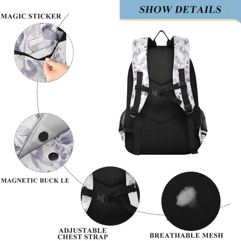 ODAWA Floral Watercolor Bakcpack Daypack with Compartment & Multiple Pockets Kids Backpack Ages 6-12, 17 Inch