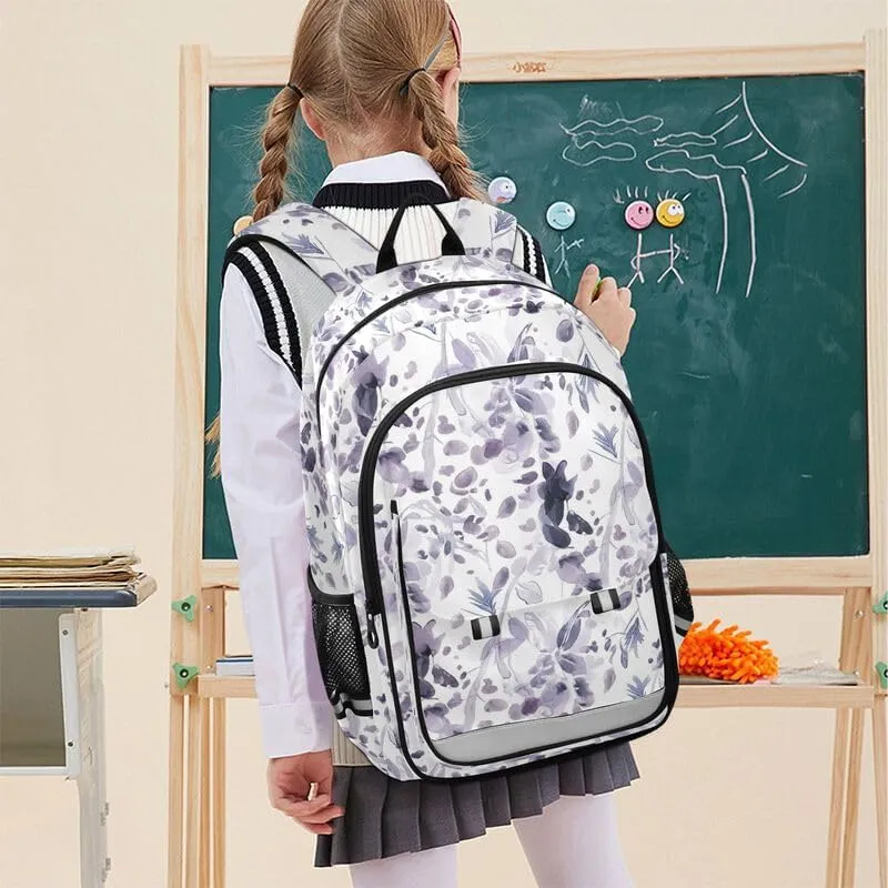 ODAWA Floral Watercolor Bakcpack Daypack with Compartment & Multiple Pockets Kids Backpack Ages 6-12, 17 Inch