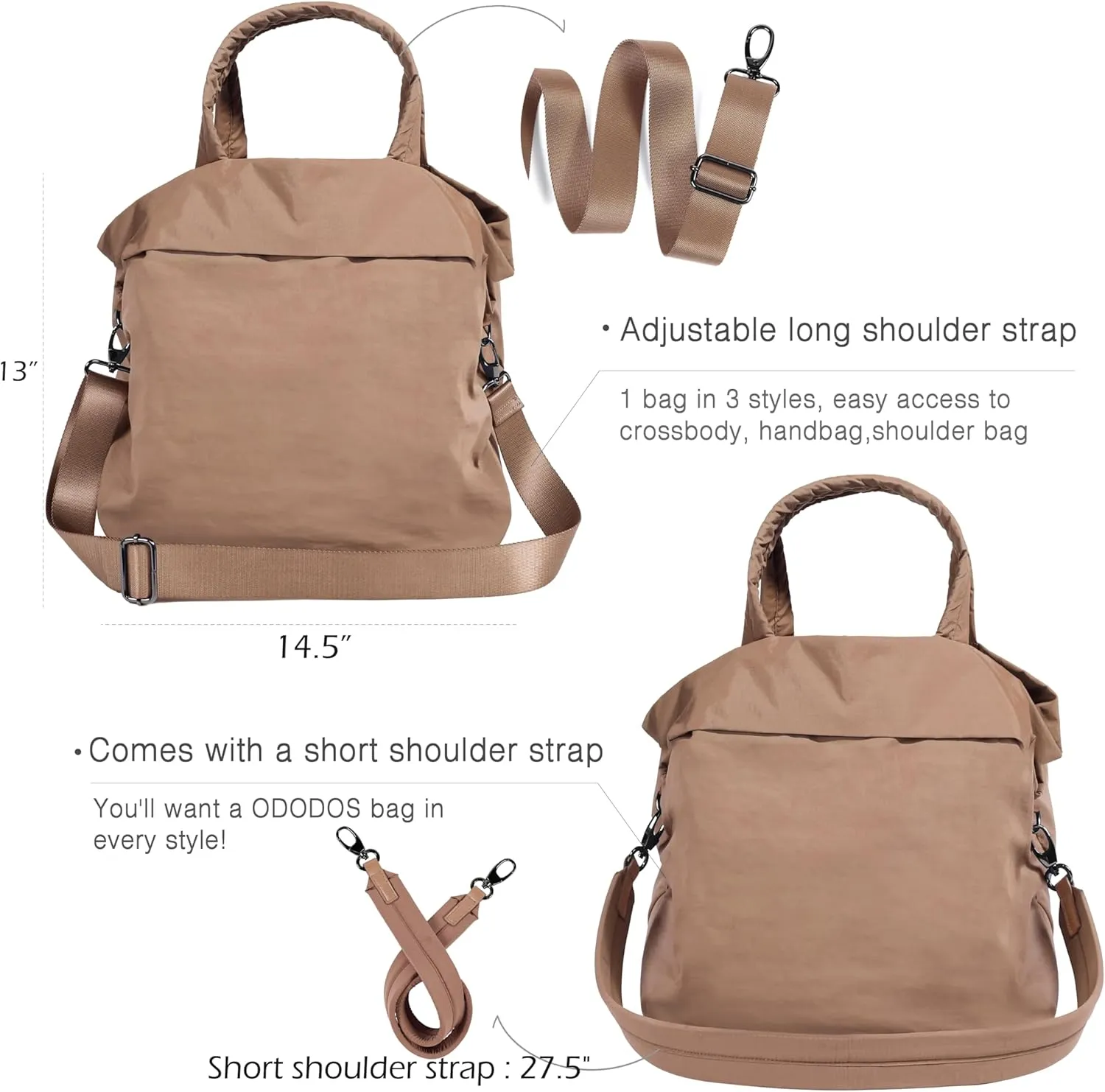 ODODOS 19L Multi Hobo Bags 2.0 with 2 Straps for Women, Totes Handbags, Crossbody Shoulder Bags