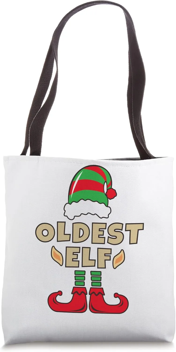 Oldest Elf White Handbag, Older Sibling Funny Christmas Tote Bag