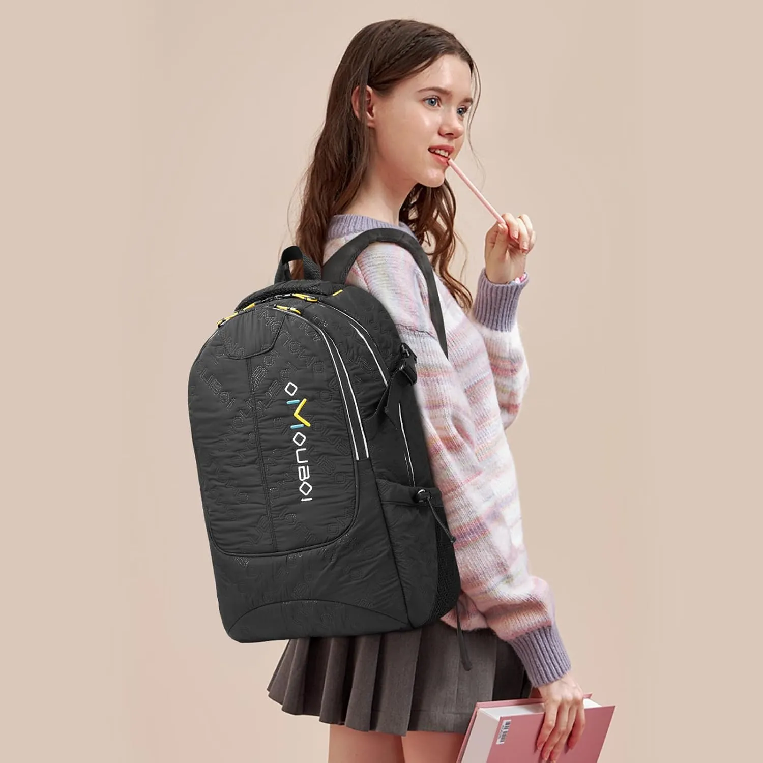 OMOUBOI Travel Laptop Backpack Lightweight 15.6" Reflective Business Daypack Water Resistant Computer Backpack (Black)