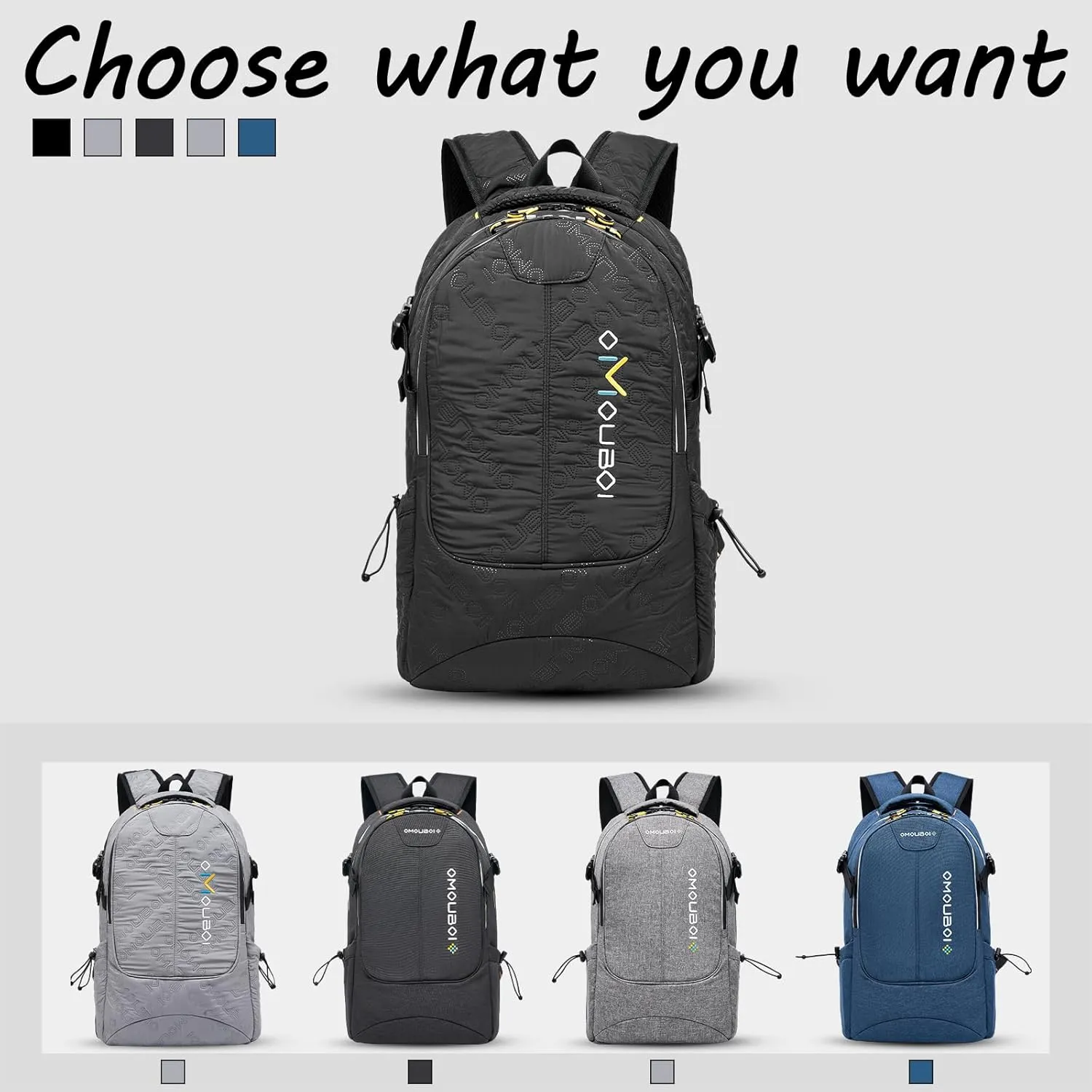 OMOUBOI Travel Laptop Backpack Lightweight 15.6" Reflective Business Daypack Water Resistant Computer Backpack (Black)