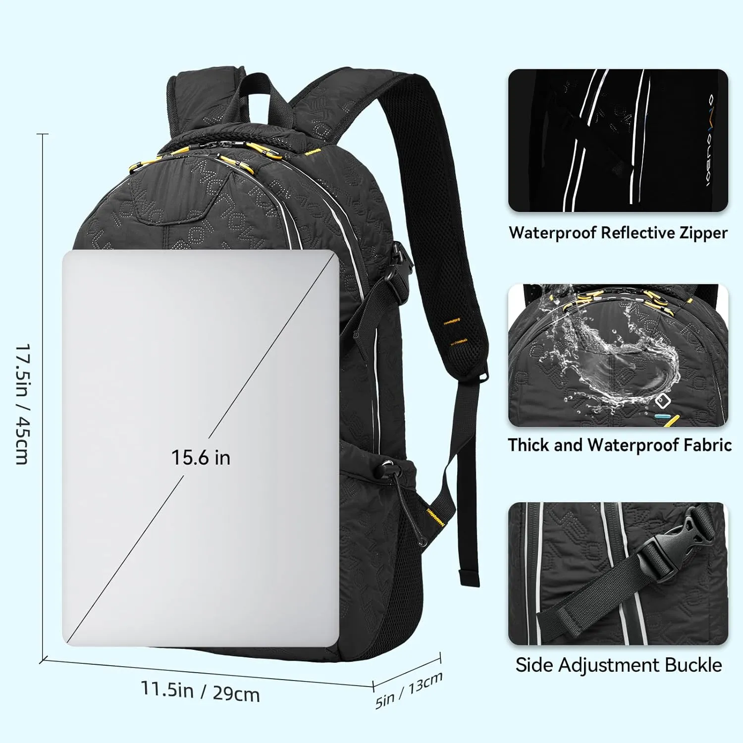 OMOUBOI Travel Laptop Backpack Lightweight 15.6" Reflective Business Daypack Water Resistant Computer Backpack (Black)