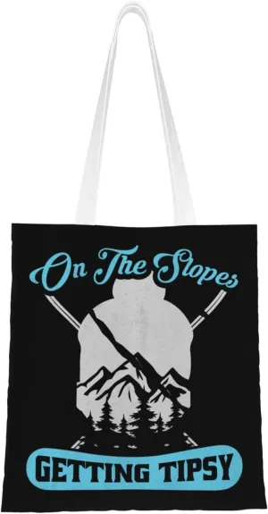 On The Slopes Getting Tipsy Tote Bag for Women Canvas Shopping Bags Reusable Large Capacity Casual Shoulder Handbags Grocery Bags DIY Gift Bags