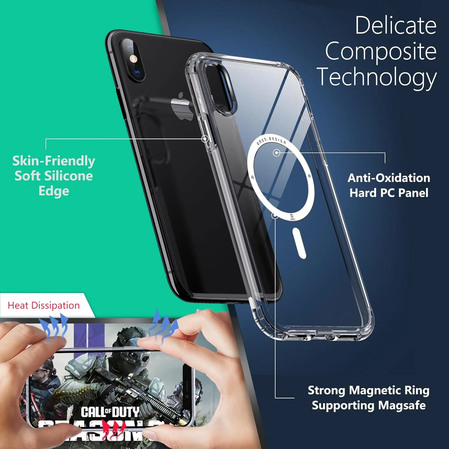 ONES for iPhone Xs Max Case, Hybrid Magnetic Phone Case, Compatible with MagSafe, Military Grade Protection, Shockproof Airbag, Anti-Yellow Silicone Cover, Scratch-Resistant, Thin, Clear