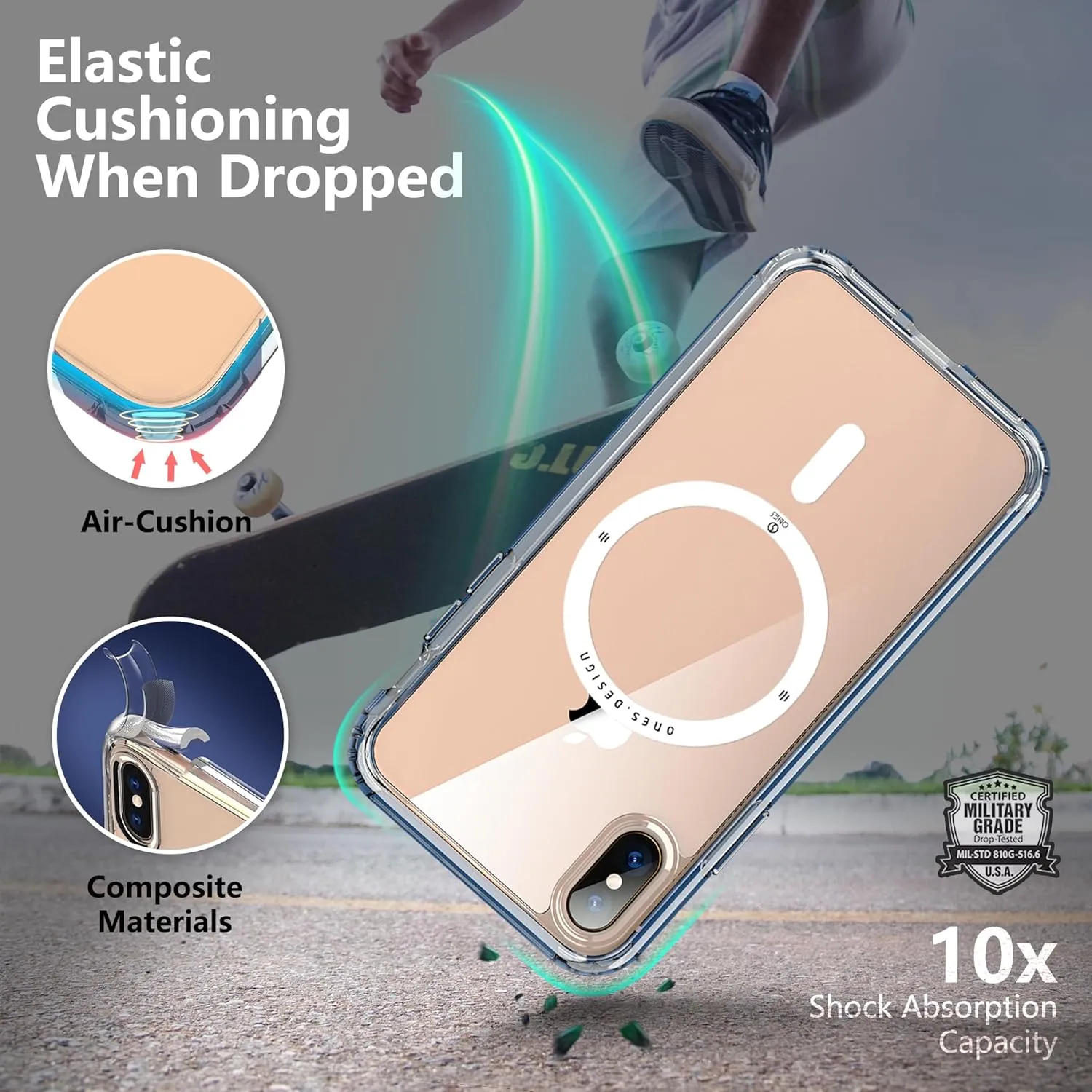 ONES for iPhone Xs Max Case, Hybrid Magnetic Phone Case, Compatible with MagSafe, Military Grade Protection, Shockproof Airbag, Anti-Yellow Silicone Cover, Scratch-Resistant, Thin, Clear
