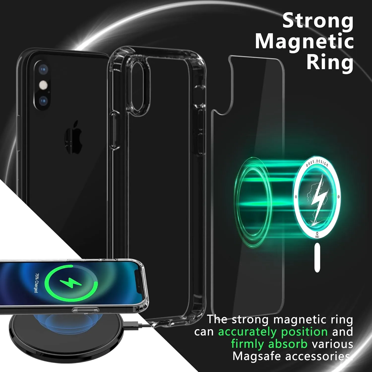 ONES for iPhone Xs Max Case, Hybrid Magnetic Phone Case, Compatible with MagSafe, Military Grade Protection, Shockproof Airbag, Anti-Yellow Silicone Cover, Scratch-Resistant, Thin, Clear