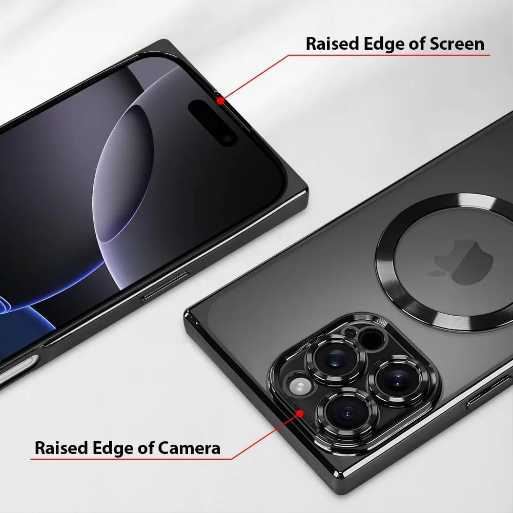 OOK Magnetic Case Made for iPhone 16 Pro (Compatible with MagSafe) Clear Phone Cover with Screen Protector Soft TPU Anti-Scratch Shockproof Protective Case for Women Men - Black