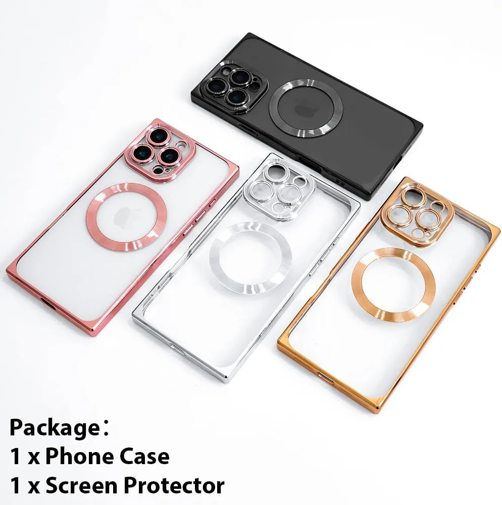 OOK Magnetic Case Made for iPhone 16 Pro (Compatible with MagSafe) Clear Phone Cover with Screen Protector Soft TPU Anti-Scratch Shockproof Protective Case for Women Men - Black