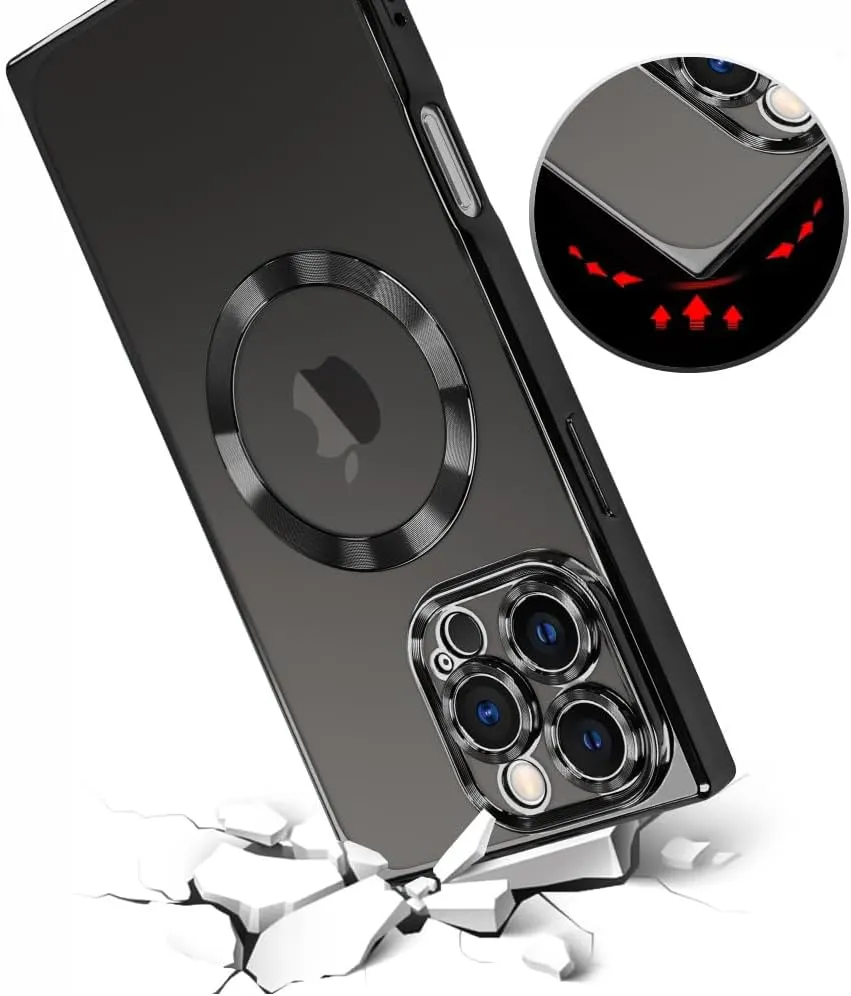 OOK Magnetic Case Made for iPhone 16 Pro (Compatible with MagSafe) Clear Phone Cover with Screen Protector Soft TPU Anti-Scratch Shockproof Protective Case for Women Men - Black
