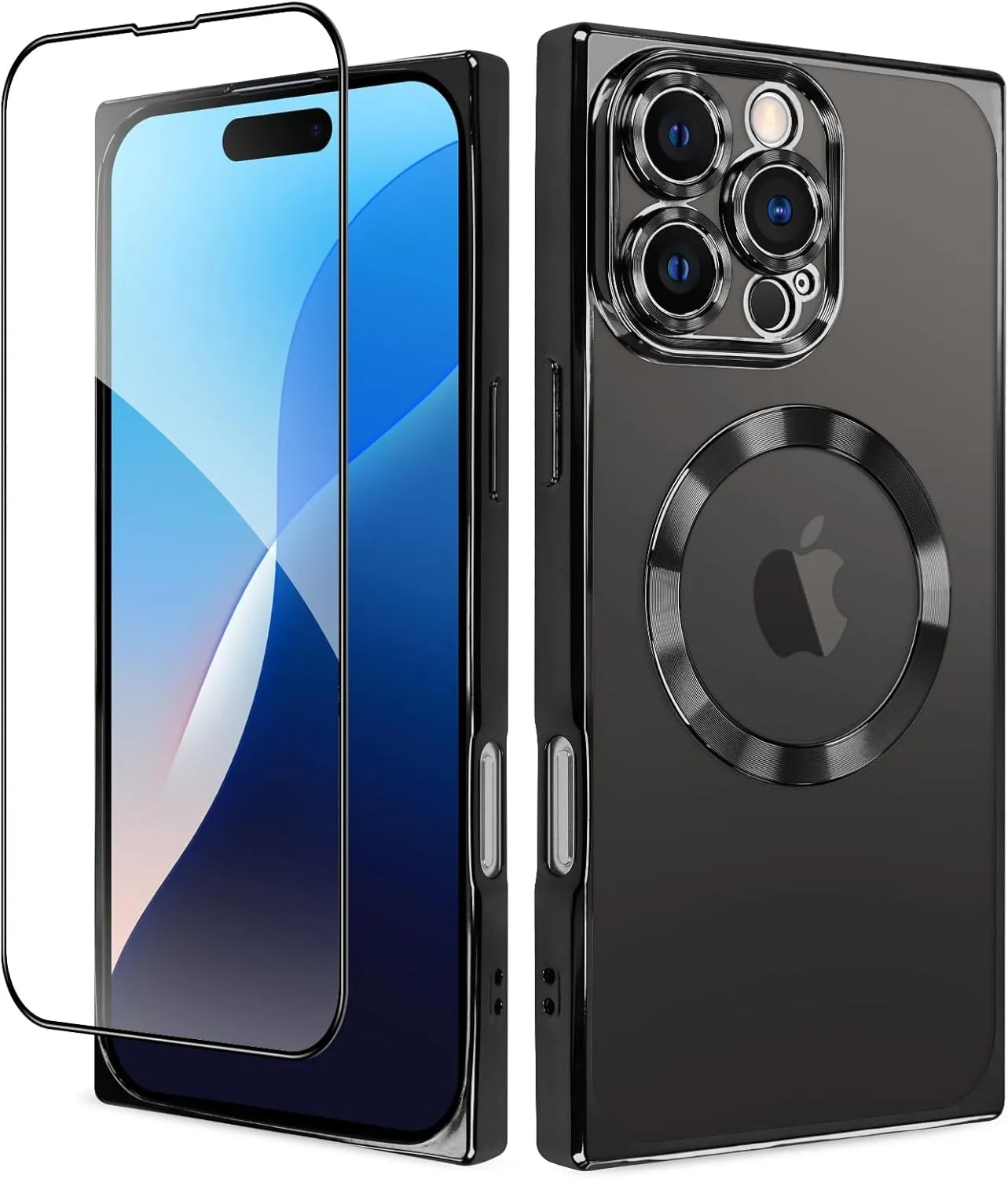 OOK Magnetic Case Made for iPhone 16 Pro (Compatible with MagSafe) Clear Phone Cover with Screen Protector Soft TPU Anti-Scratch Shockproof Protective Case for Women Men - Black