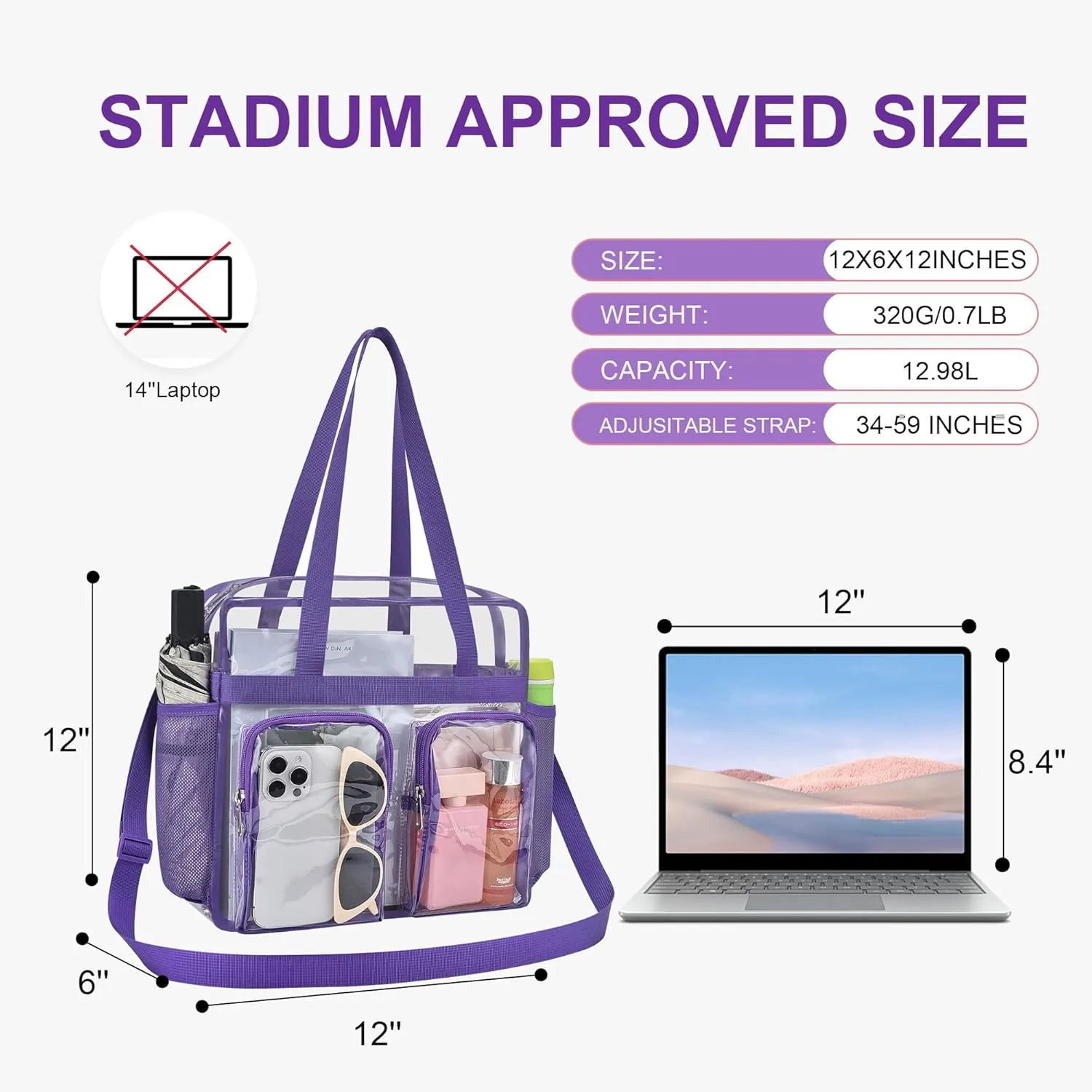 Oraben Clear Bag for Stadium Events 12x6x12 Clear Tote Bag for Women Transparent Lunch Bag for Work Sports Concert