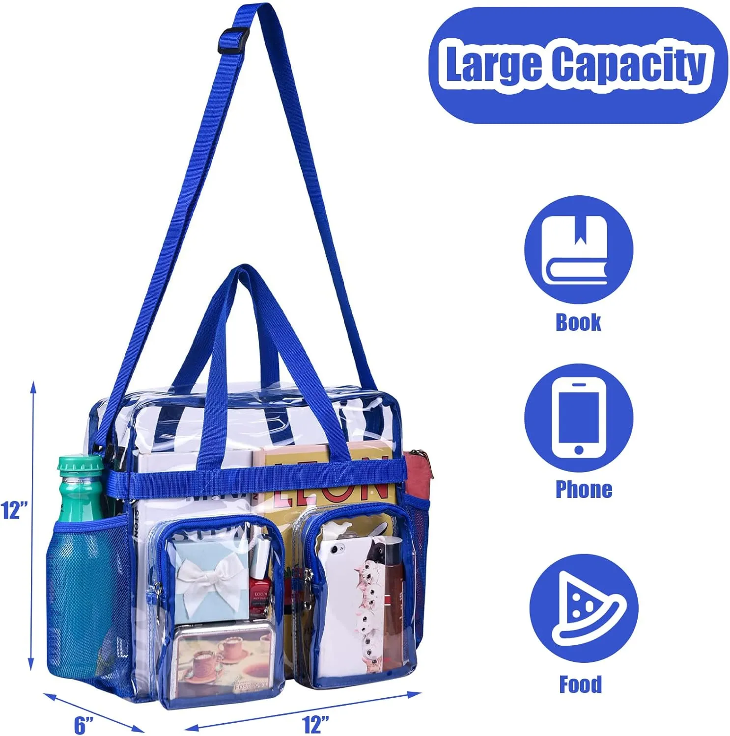 Oraben Clear Bag for Stadium Events 12x6x12 Clear Tote Bag for Women Transparent Lunch Bag for Work Sports Concert