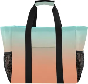 Orange Green Gradient Canvas Beach Tote Bag, Travel Grocery Tote for Groceries