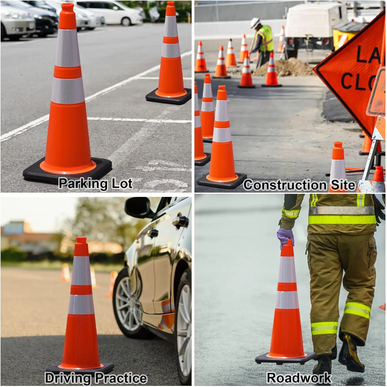OrangeStar 8 Pack 28" Traffic Safety Cones, Orange Cones Construction Cones w/Reflective Collar, Heavy Duty Base for Driving Practice, Parking Lots and Roadwork