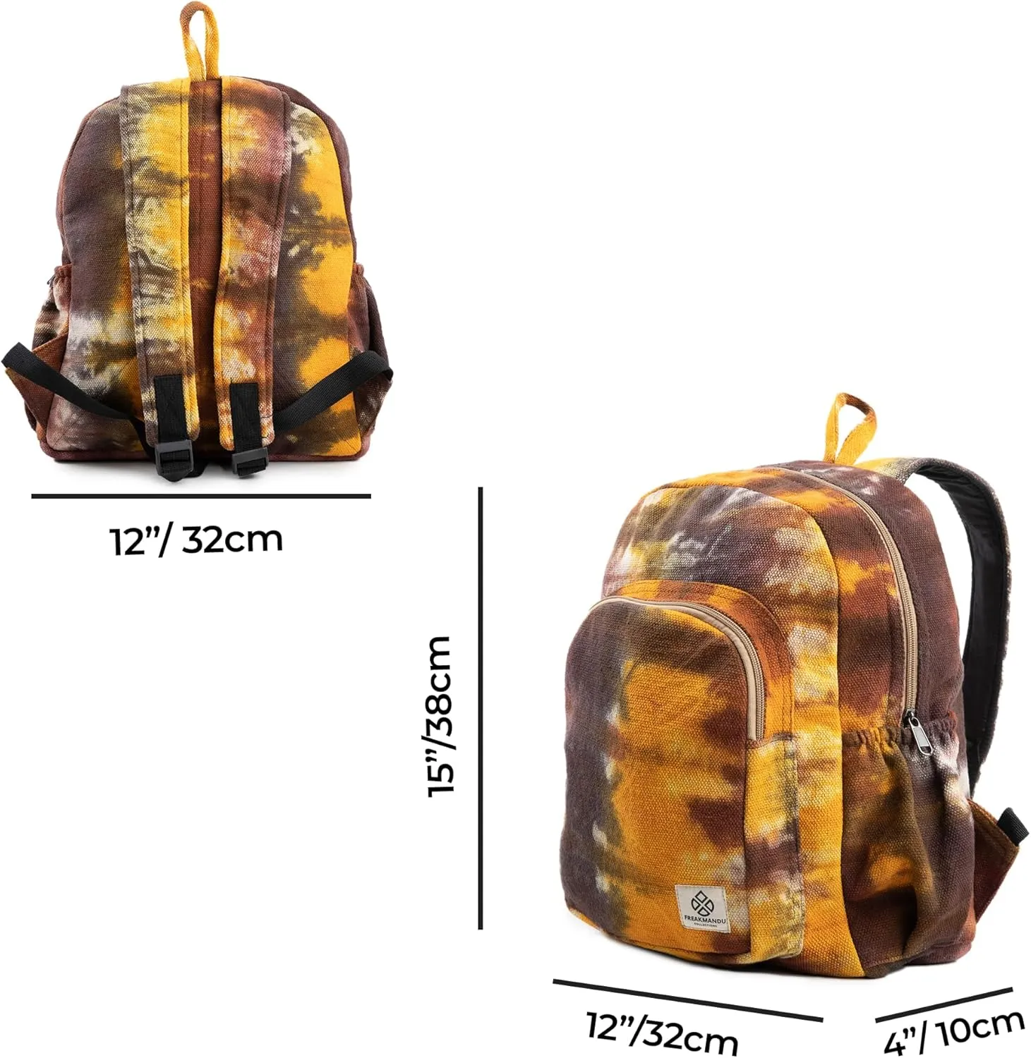 Organic Hemp Backpack Bag - Eco Friendly Durable Rustic Travel Hiking Friendly Green Lightweight Causal Bag by Freakmandu - Tie Dye