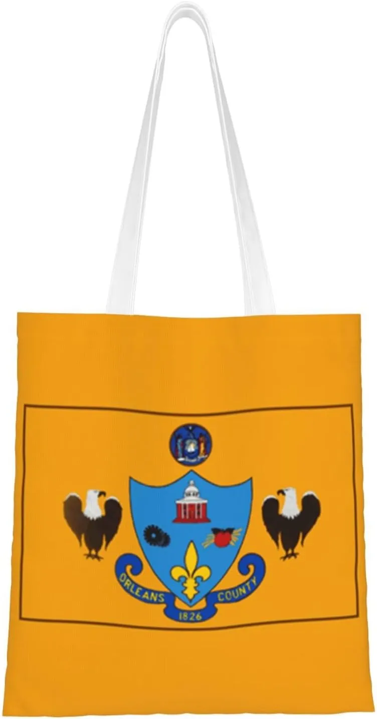 Orleans County Flag Tote Bag for Women Canvas Shopping Bags Reusable Large Capacity Casual Shoulder Handbags Grocery Bags DIY Gift Bags