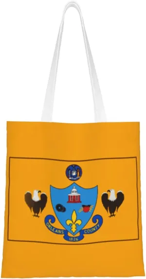 Orleans County Flag Tote Bag for Women Canvas Shopping Bags Reusable Large Capacity Casual Shoulder Handbags Grocery Bags DIY Gift Bags