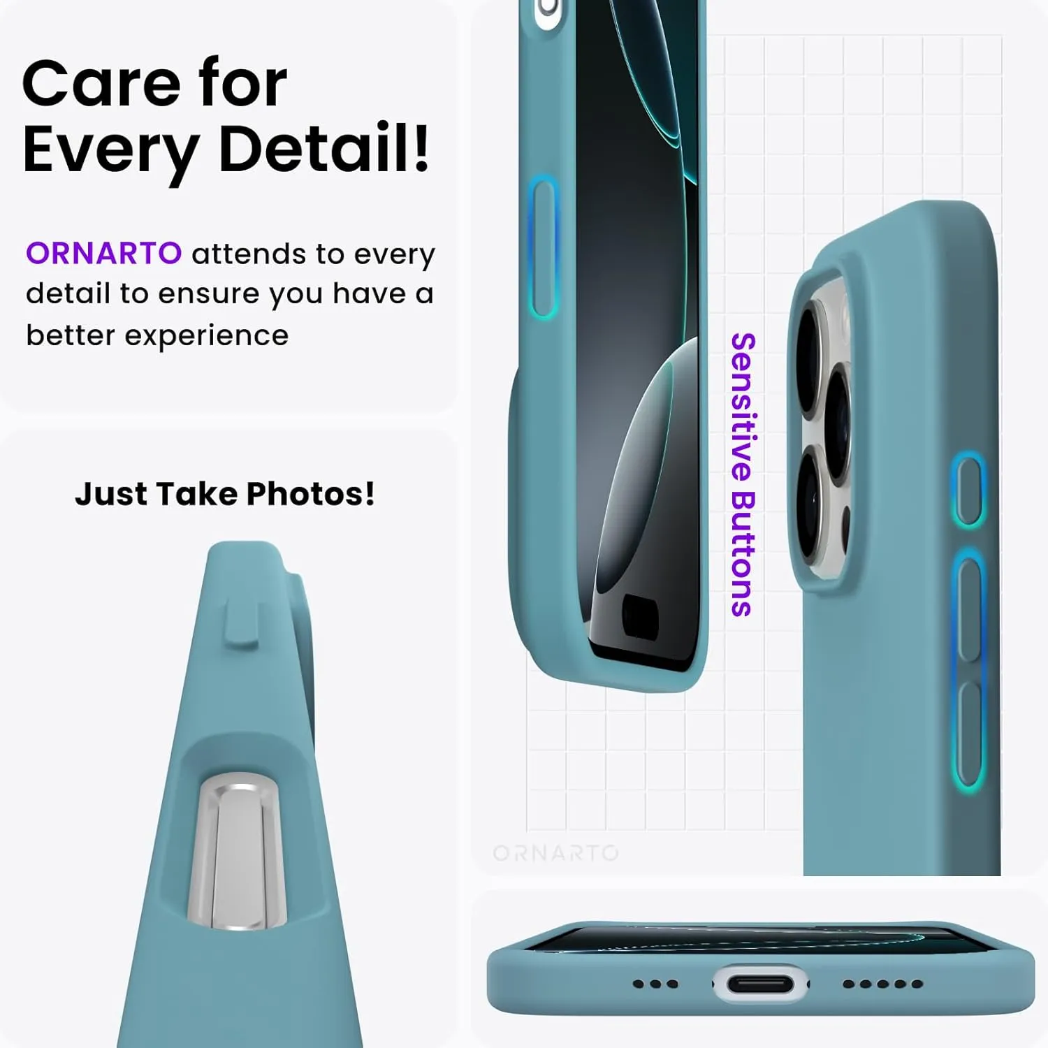ORNARTO Compatible with iPhone 16 Pro Case 6.3", Slim Liquid Silicone 3 Layers Soft Gel Rubber Shockproof Protective Case with Anti-Scratch Microfiber Lining-Cactus