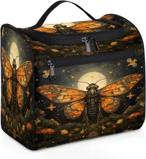 OSAM SPACE Moth Moon Phase Hanging Toiletry Bag for Women Men, Boho Butterfly Large Capacity Travel Cosmetic Bag Makeup Organizer for Shampoo Bathroom Shower