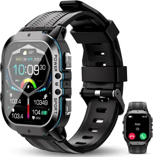 OUKITEL BT20 Military Smart Watch for Men Women, 50M Waterproof Rugged Fitness Tracker, Bluetooth Call, Voice Assistant, 1.96 Inch Touchscreen, 100  Sports Modes, 24H Health Monitor, for iOS/Android