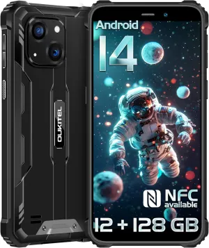 OUKITEL WP32 Rugged Smartphone Unlocked- 12GB RAM 128GB ROM Android 14 Rugged Phone, 6.0" HD  Screen, 6300mAh Battery, 20MP 5MP Camera, 4G Dual SIM,NFC,BT5.0,Face ID,T-Mobile, Black
