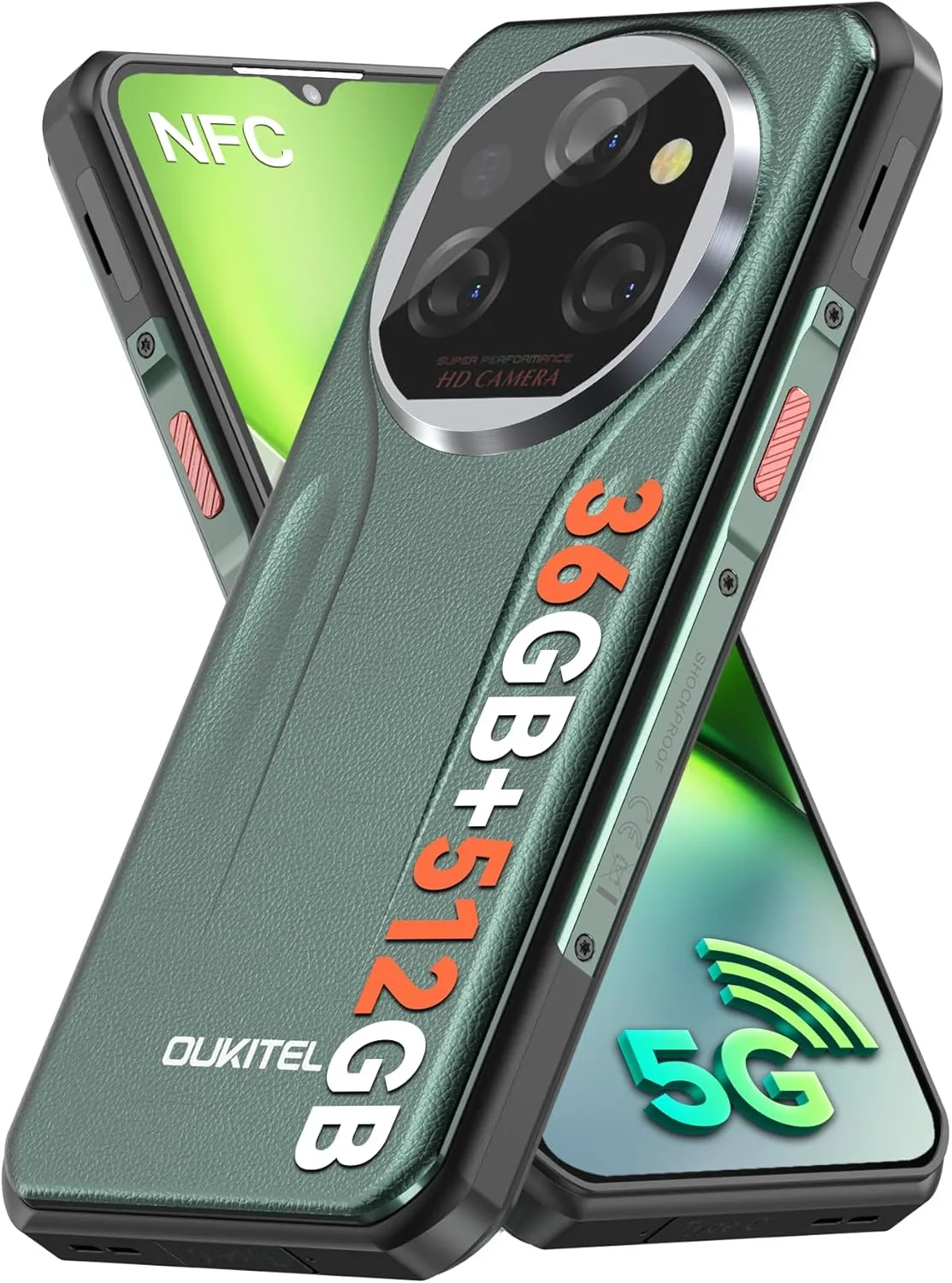 OUKITEL WP39 PRO Rugged Phone 5G Unlocked 2025-36GB 512GB/2TB Cell Phone, 11000mAh(33w) Battery, 6.6''FHD Display Rugged Smartphone, 64MP Camera, 5G Dual SIM Android 14 Phone, NFC/GPS/T-Mobile, Green
