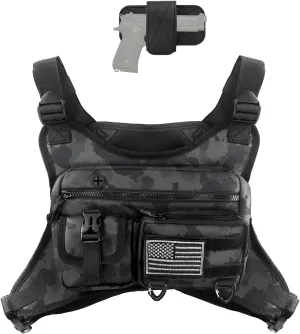 Outdoor Sports Chest Bag for Men, Running Vest Tactical Pack, Water Resistant Lightweight Front Run, with Extra Storage, Chest Vest Holster Fits Most Pistols, Fit Hiking (Camouflage)