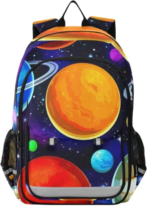 Outer Space Planets Kids Bookbags, Elementary School Backpack for Girls, Kids Travel Backpack for Airplane