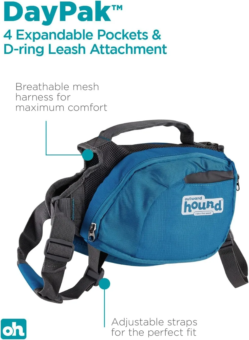 Outward Hound DayPak Blue Dog Saddleback Backpack, Large
