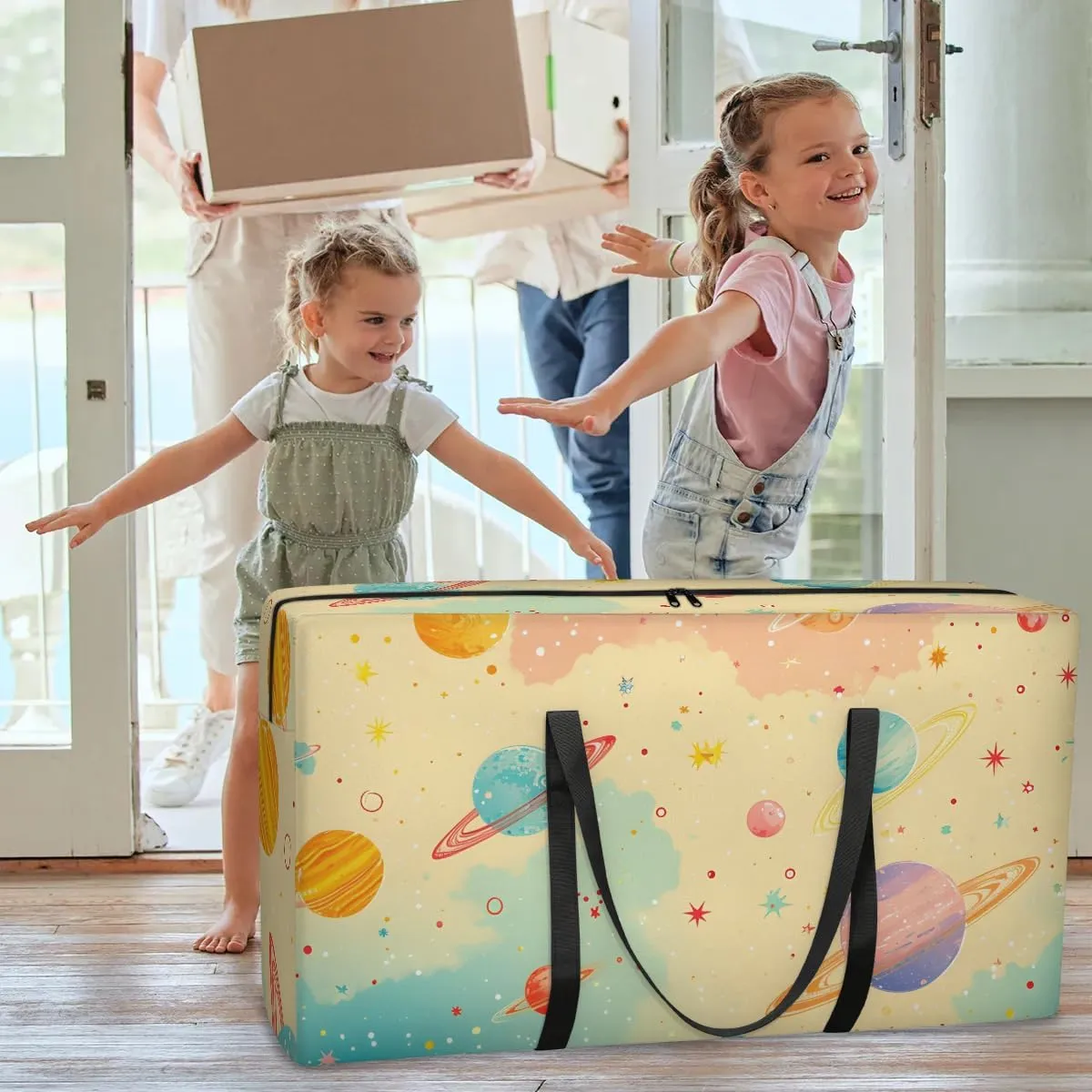 Oversized Moving Bags Cartoon Universe Planets Waterproof Storage Totes Large Storage Bags for Clothes Packing Bags for Moving Travel & Clothes Storage