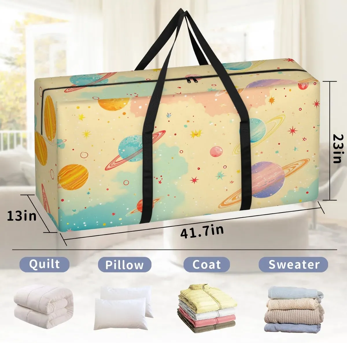 Oversized Moving Bags Cartoon Universe Planets Waterproof Storage Totes Large Storage Bags for Clothes Packing Bags for Moving Travel & Clothes Storage