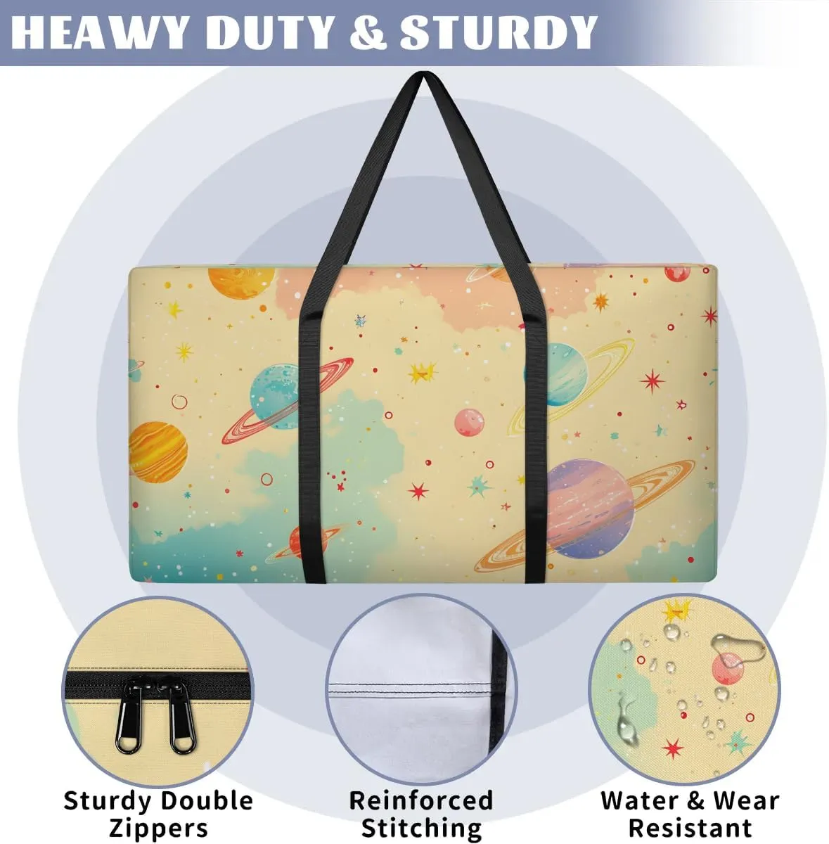 Oversized Moving Bags Cartoon Universe Planets Waterproof Storage Totes Large Storage Bags for Clothes Packing Bags for Moving Travel & Clothes Storage