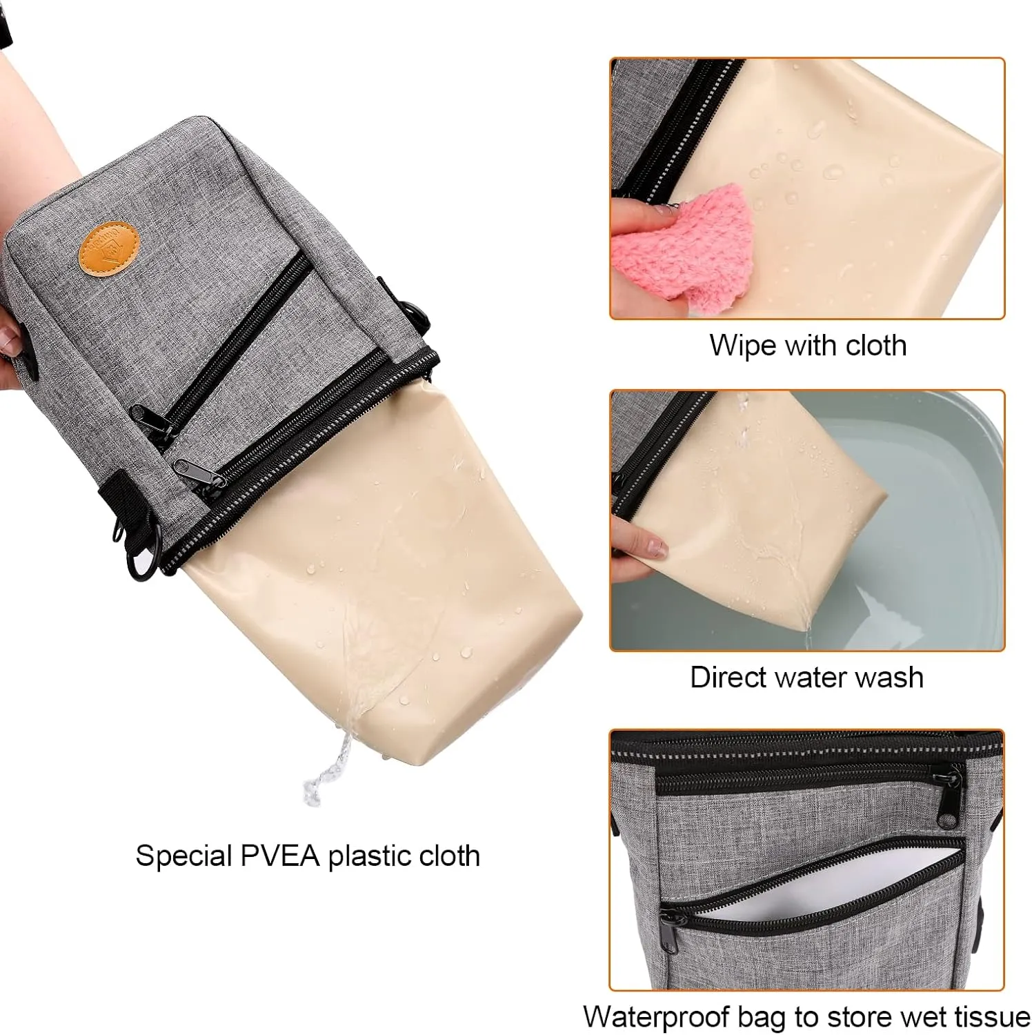 Ownpets Dog Training Pouch with Silicone Liner, Pet Treat Training Pouch with Collapsible Bowl, Shoulder Strap & Waist Strap, 4 Ways to Wear, Walking Fanny Pack for Dog Training - Grey