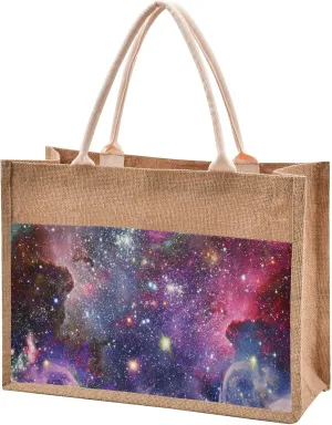Oyihfvs Durable Burlap Bag with Handles, Zipper Jute Tote Reusable Bag Waterproof Lining for Shopping Work Travel beach