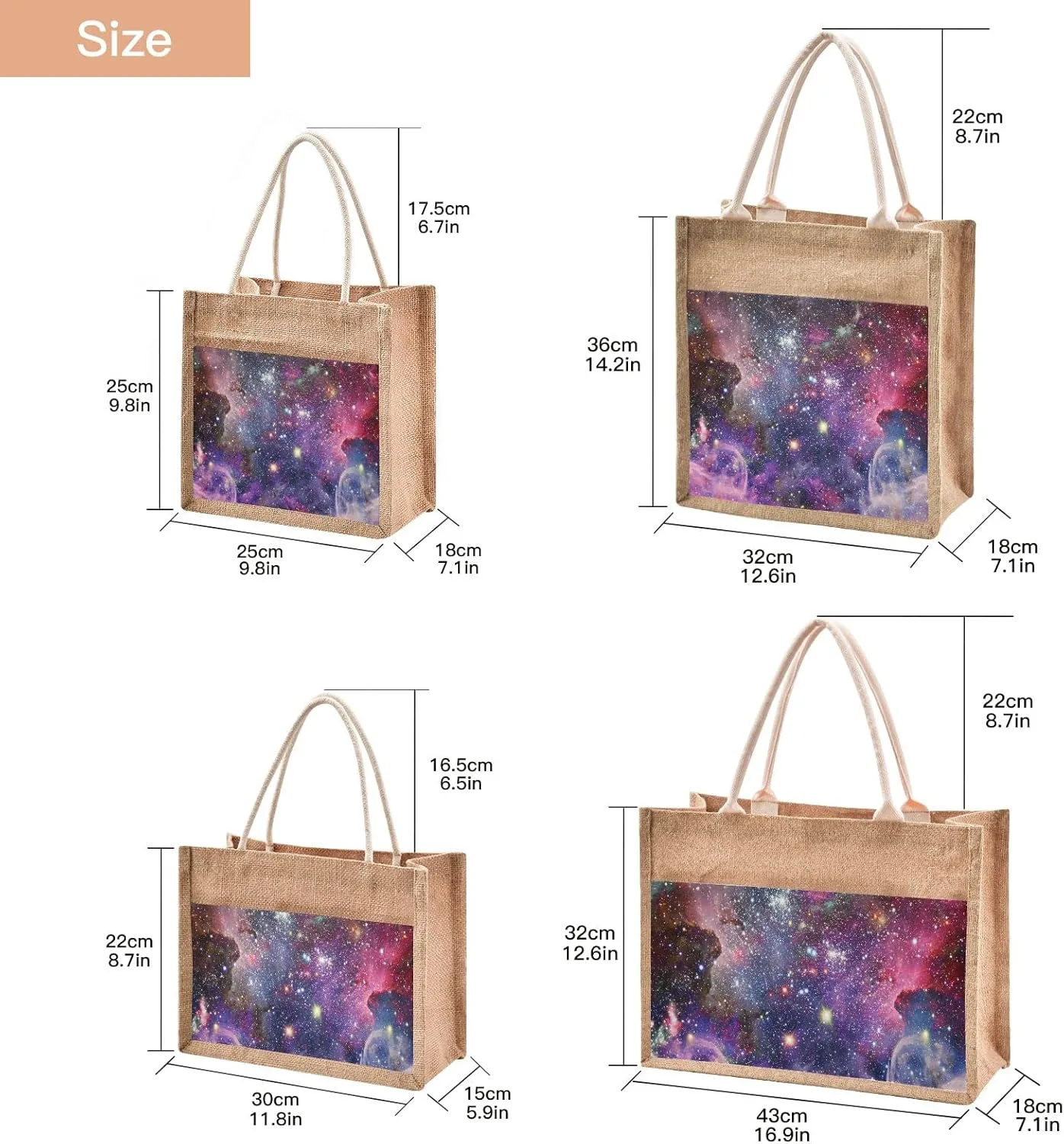 Oyihfvs Durable Burlap Bag with Handles, Zipper Jute Tote Reusable Bag Waterproof Lining for Shopping Work Travel beach