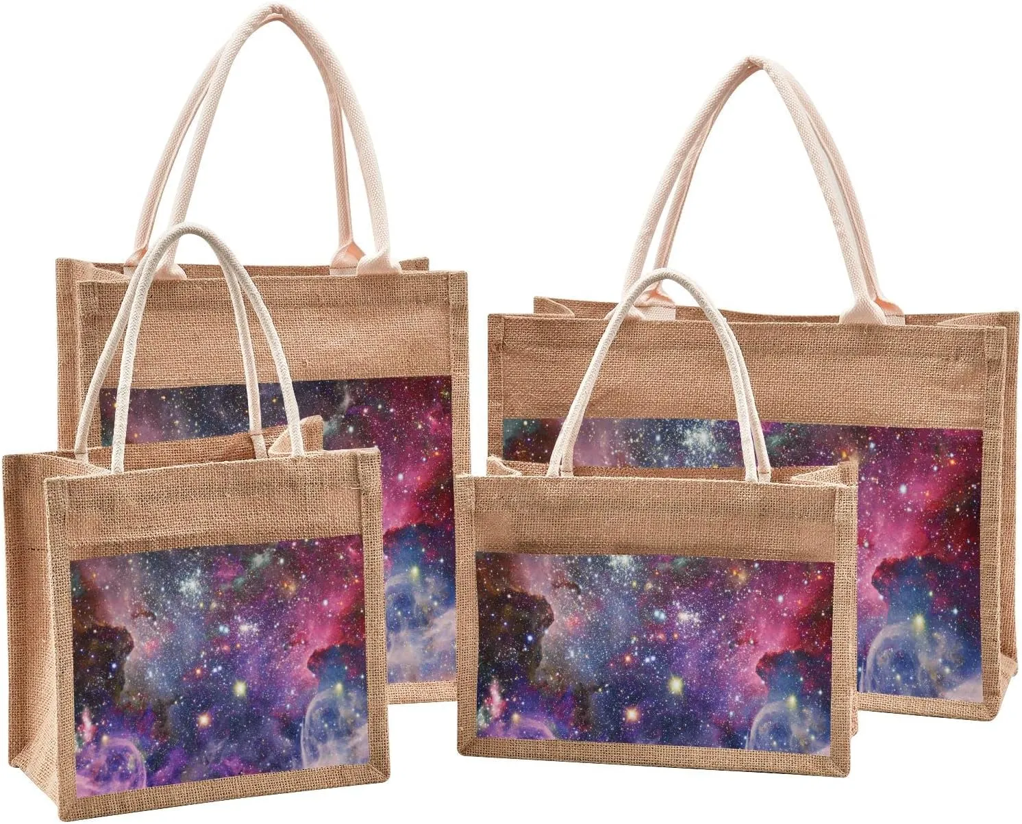 Oyihfvs Durable Burlap Bag with Handles, Zipper Jute Tote Reusable Bag Waterproof Lining for Shopping Work Travel beach