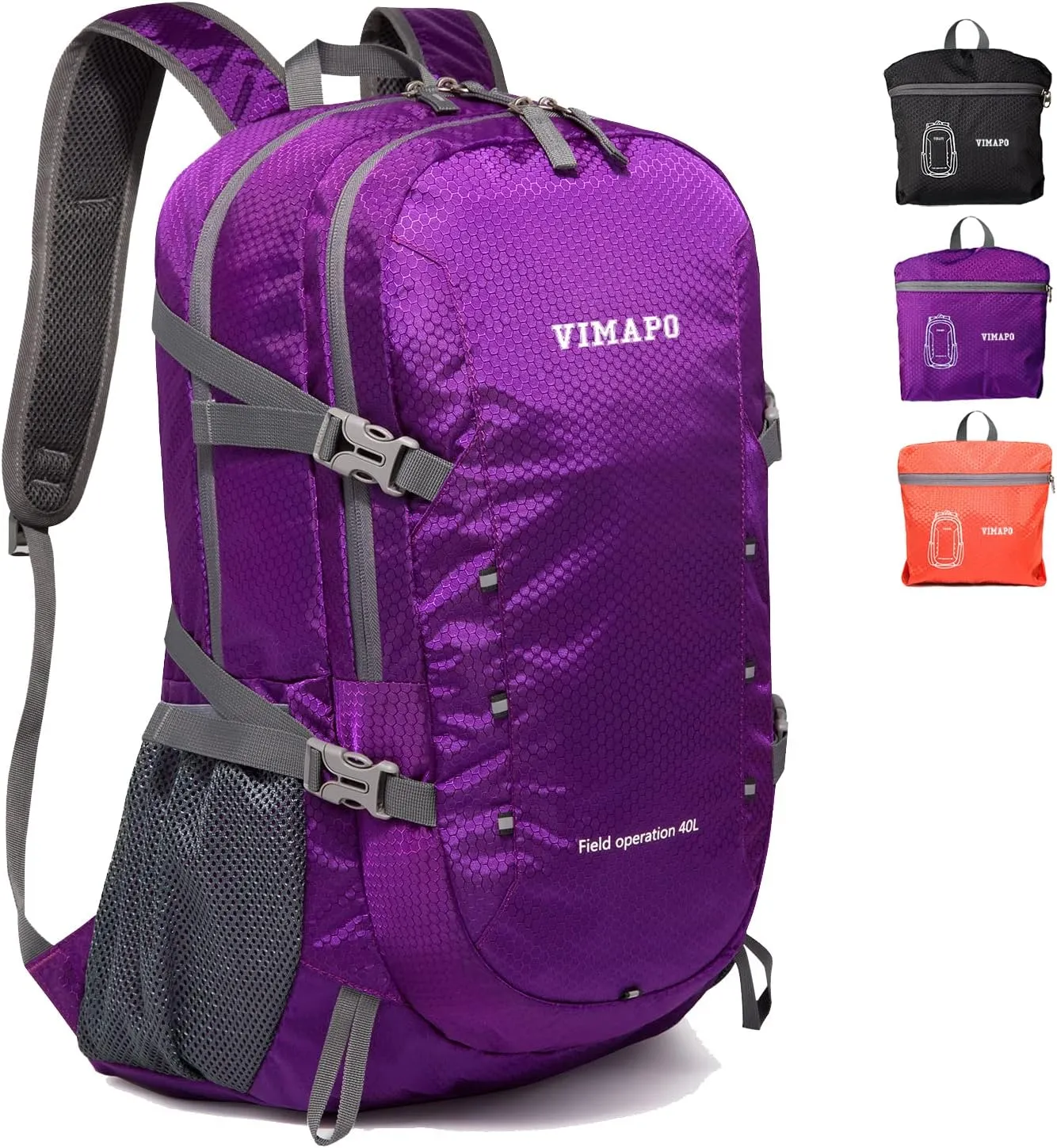 Packable Lightweight Backpack 40L, Ripstop Nylon Foldable Traveling Daypack, Collapsible Hiking Backpack For Outdoor(Purple)