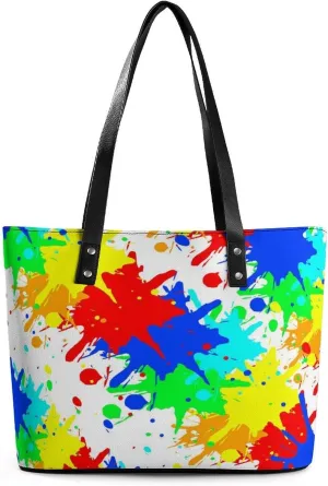 Paint Splash Tote Bag Ladies Leather Handbags Large Western Purse Shoulder Bag