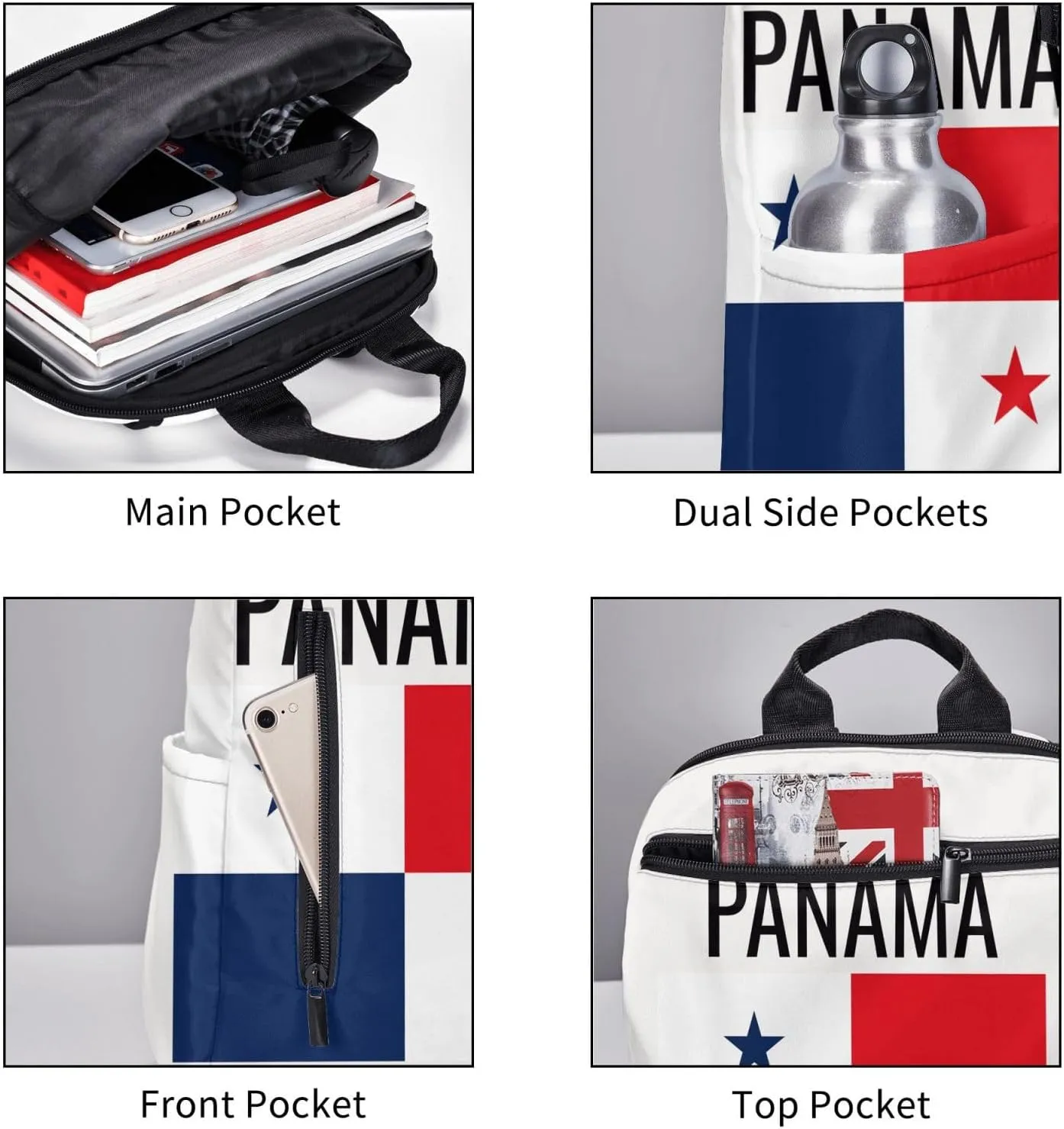 Panama Flag Travel Backpacks Casual Laptop Backpack Sport Rucksack Large Capacity Daypack Multi-Pockets Adjustable Strap Bag for Working Hiking