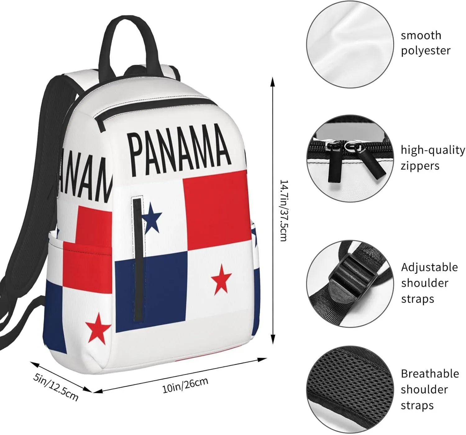 Panama Flag Travel Backpacks Casual Laptop Backpack Sport Rucksack Large Capacity Daypack Multi-Pockets Adjustable Strap Bag for Working Hiking