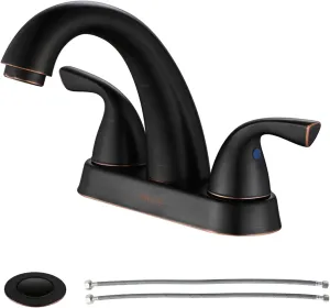 PARLOS 2-Handle Bathroom Sink Faucet with Metal Drain Assembly and Supply Hose Lead-Free cUPC Mixer Double Handle Tap Deck Mounted Oil Rubbed Bronze, 1.2 GPM